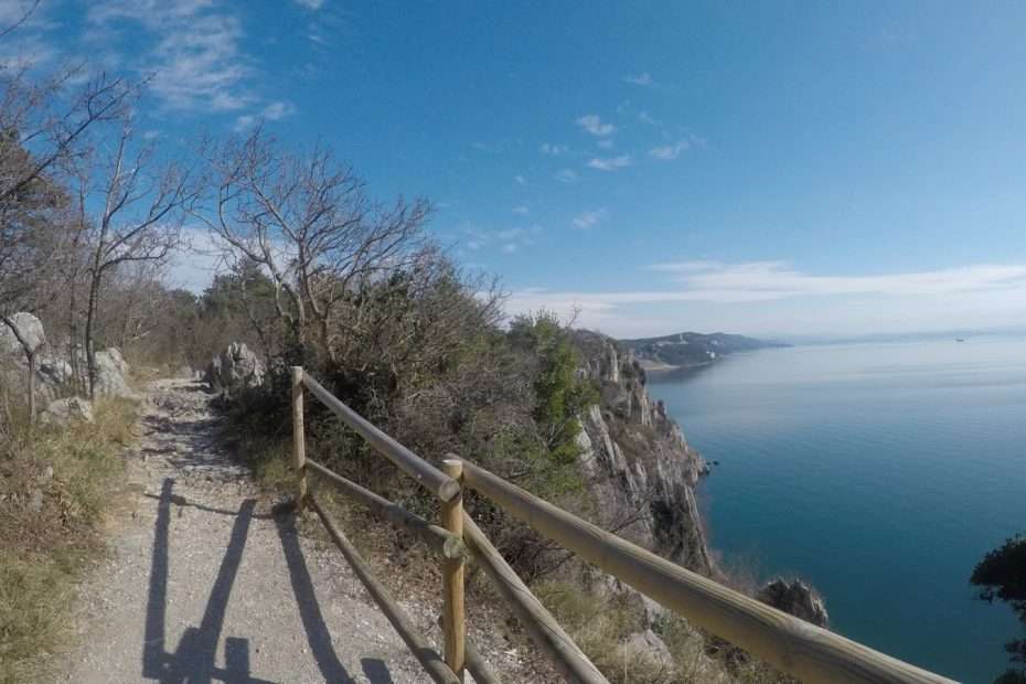The Rilke path above the sea, with the wooden railing and the Duino cliffs